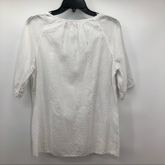Chico’s Sheer Blouse White w/ Silver Metallic M/8 - Picture 2 of 15